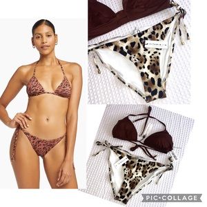 VITAMIN A ELLE Side Tie String Bikini Bottoms Size 14DD Leopard Cream Black Tan